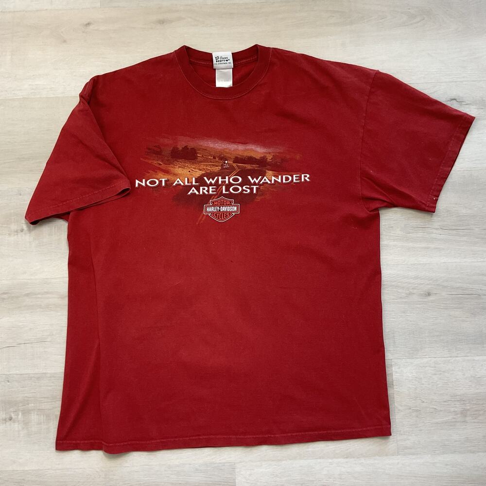 Harley Davidson Mens Hanes Beefy Tee Vacationville Maroon 2XL Pure Cotton